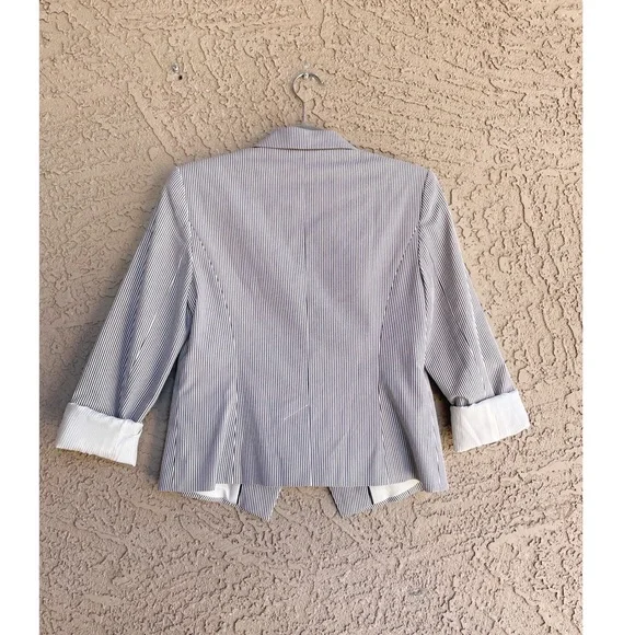 HALOGEN Blue & White Striped Pinstripe Stretch Cotton Suit Jacket Blazer - Picture 7 of 10